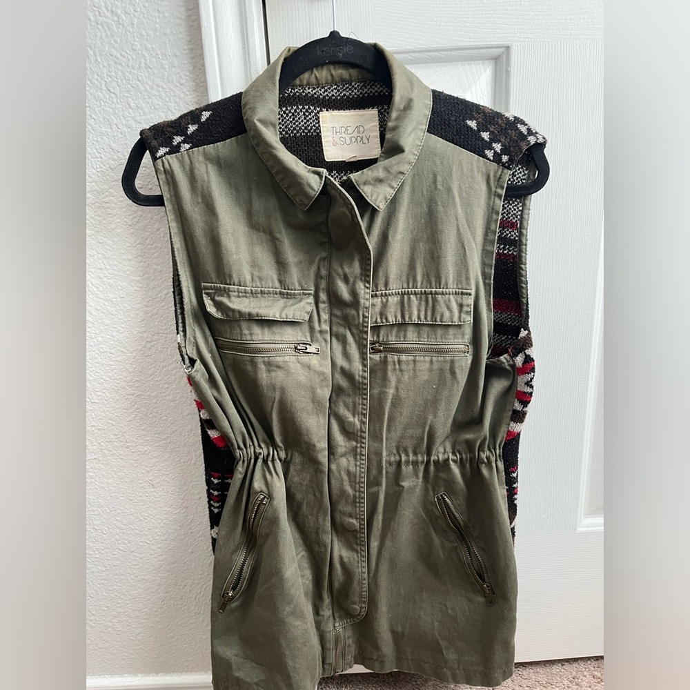 Thread & Supply Small Cargo Knit Vest Tribal Southwestern Western Army Military